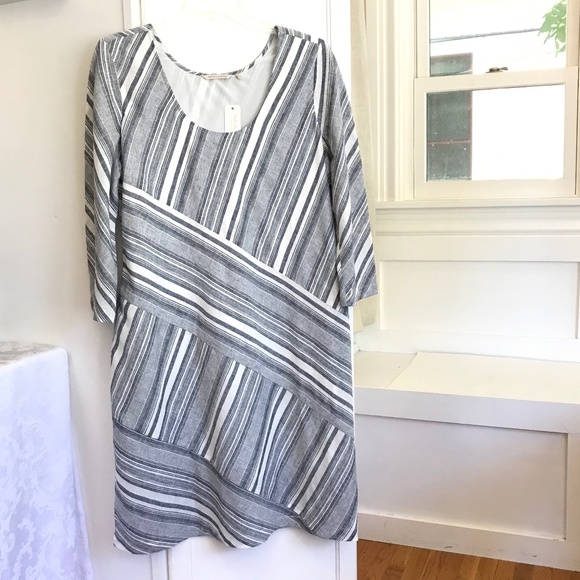 SOFT SURROUNDINGS Sonja Dress Midi Shift Blue White Women’s Size XL Size 18 1X - Picture 2 of 16